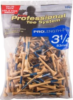 Pride Professional Tee System ProLength Golf Tees -Golf Sports Store PTS ProLength Natural Wood Blue 3.25 135ct