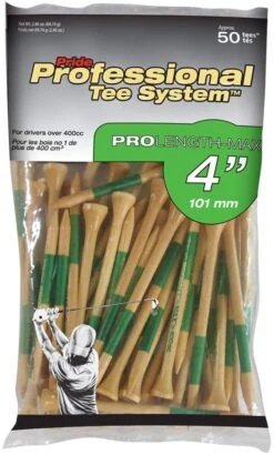 Pride Professional Tee System ProLength Golf Tees -Golf Sports Store PTS ProLength Natural Wood Green 4 50ct