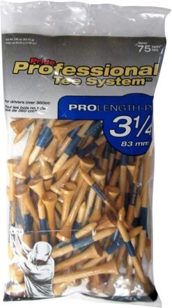 Pride Professional Tee System ProLength Golf Tees -Golf Sports Store PTS ProLength Natural Wood Yellow 3.25 75ct