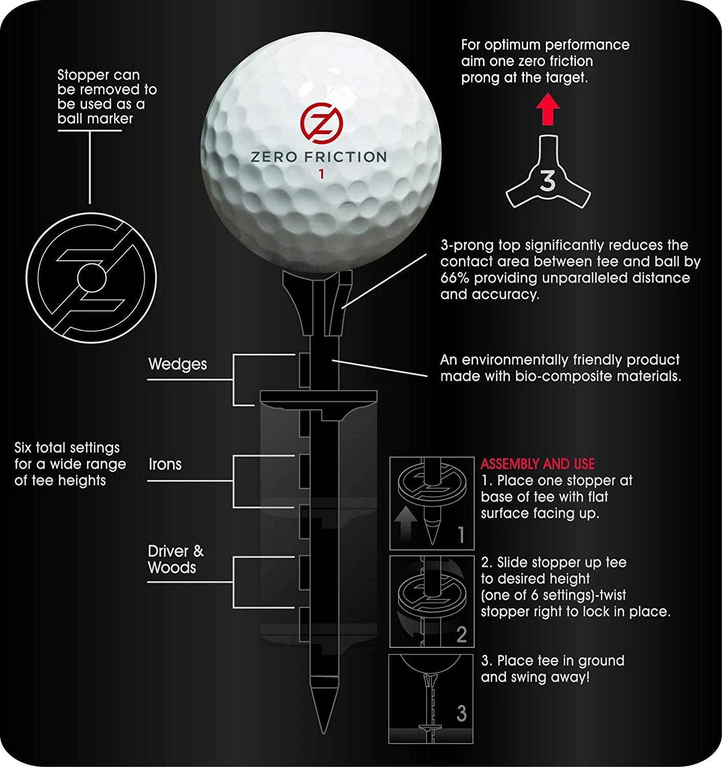 Zero Friction Lock N Drive 3-Prong Golf Tees (3-1/4 Inch, White, Pack Of 18) 3 Zero Friction Lock N Drive 3-Prong Golf Tees (3-1/4 Inch, White, Pack Of 18) - Image 3